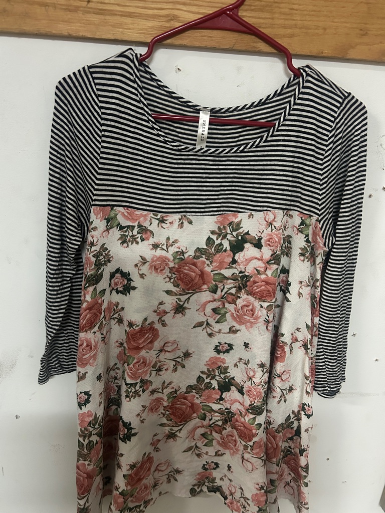 Floral & Stripe Mixed-Print Scoop Neck Top - Pink